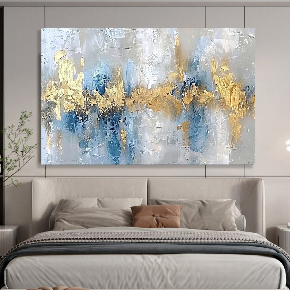 Hand Painted Art Gray, Blue & Gold Textured Abstract Art HPS193