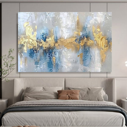 Hand Painted Art Gray, Blue & Gold Textured Abstract Art HPS193