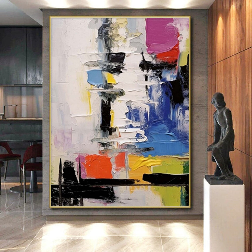 Handmade Art Multicolor Textured Abstract Composition, Large Size Modern Art Acrylic PT559