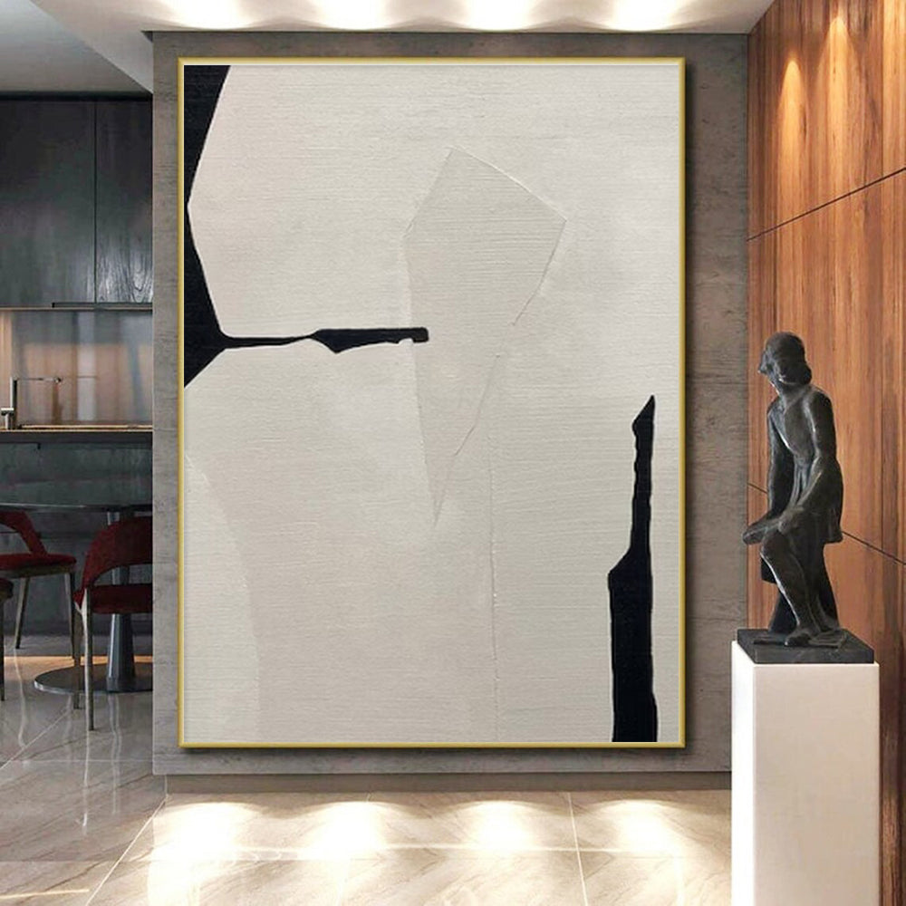 Minimalist Canvas Art Beige and Black Geometric Abstract Art PT794