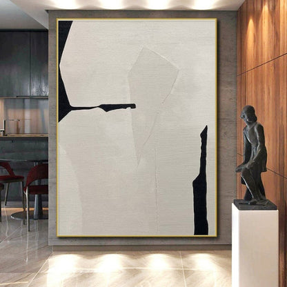 Minimalist Canvas Art Beige and Black Geometric Abstract Art PT794