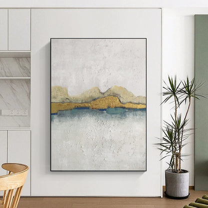 Huge Size White, Gold, and Blue Textured Abstract Landscape Art DPS468