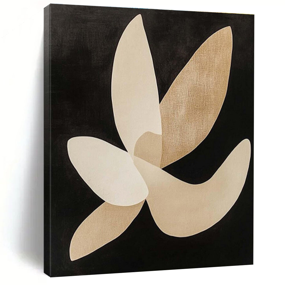 Hand Painted Art Beige and Black Abstract Floral Shapes, Modern Art Acrylic PT325