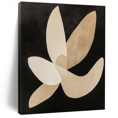 Hand Painted Art Beige and Black Abstract Floral Shapes, Modern Art Acrylic PT325