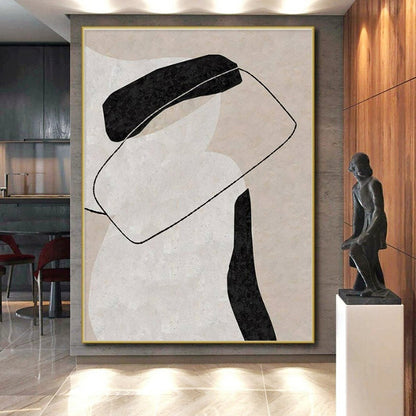Minimalist Canvas Art Black, Beige, and White Organic Abstract Art PT701