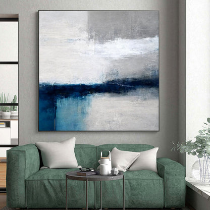 Modern Art Acrylic Blue, Gray, and White Abstract Art PT660
