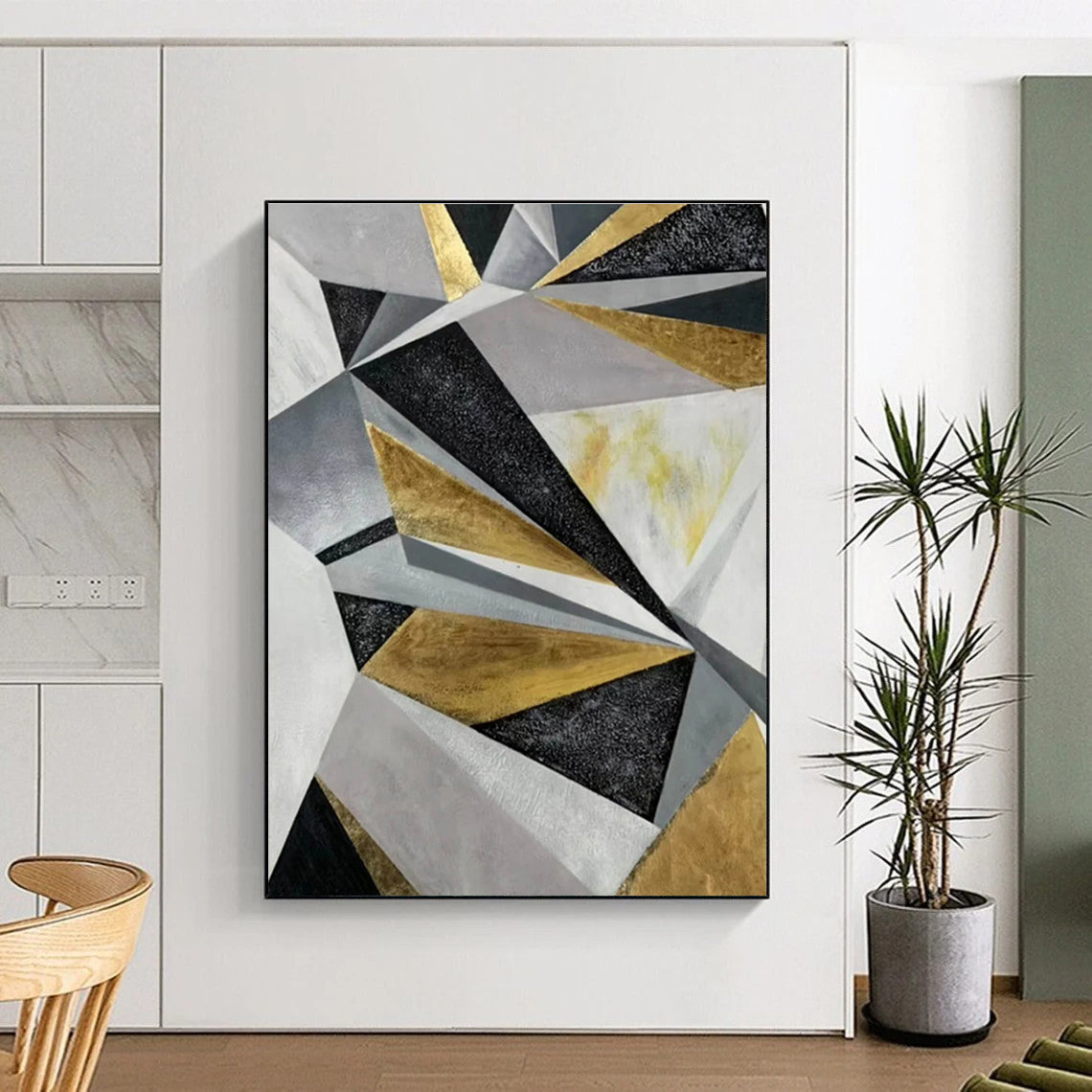 Minimalist Canvas Art Gold Black Gray Geometric Abstract Art PT410