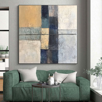 Big Abstract Painting On Canvas, Beige Blue Gray Abstract Geometric Art On Canvas PT153