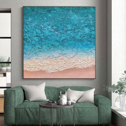 Oversized Abstract Wall Art Teal Beige Textured Coastal Abstract Art PT497