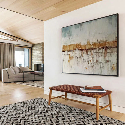 Hand-Painted Beige, Blue & White Textured Cityscape Abstract Painting HPS241