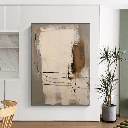 Minimalist Canvas Art Gray Beige Black Line Abstract Artwork PT483