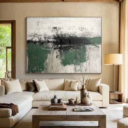 Oversized Abstract Wall Art Green, Gray & White Textured Landscape Abstract Painting HPS283