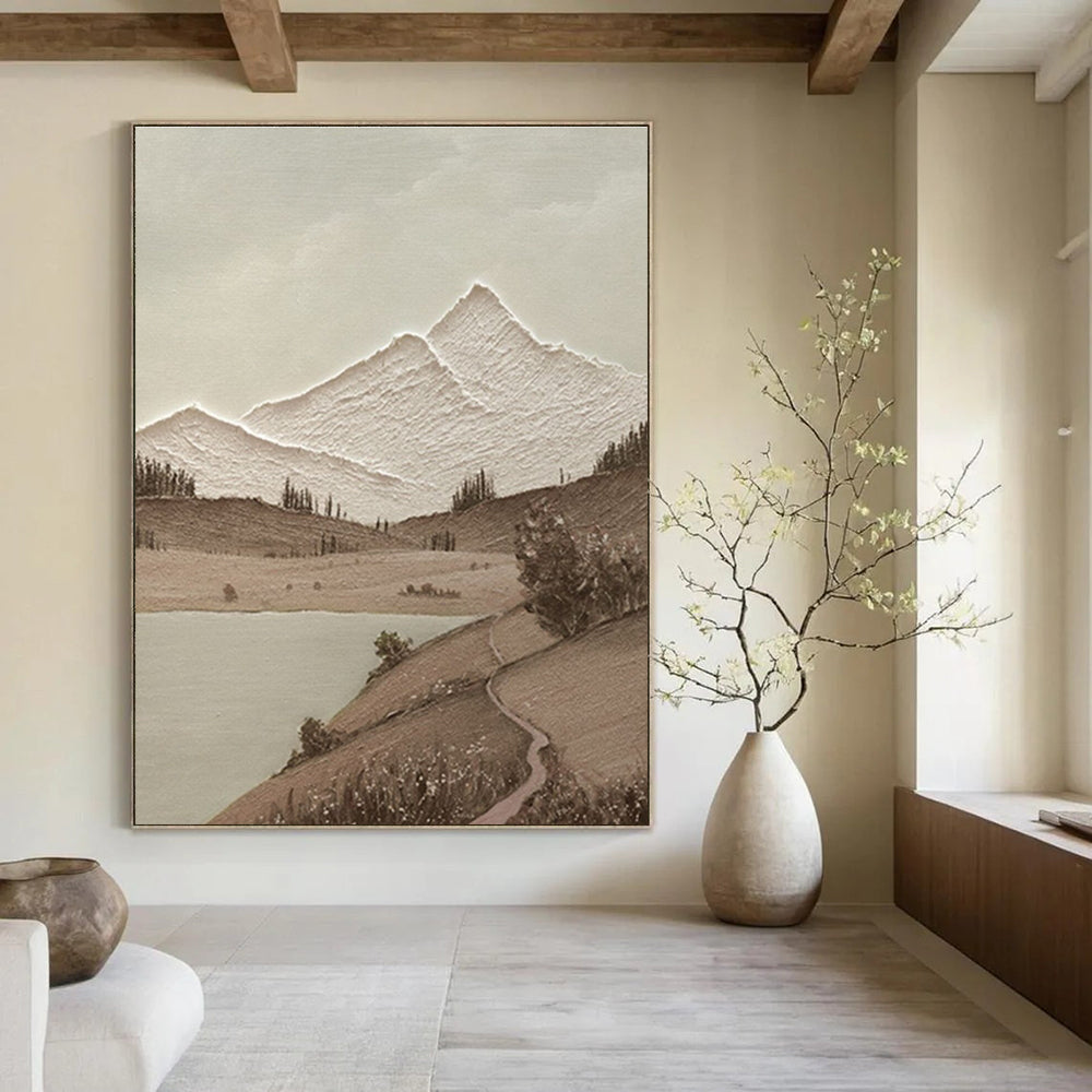 Minimalist Canvas Art Brown and Beige Mountain Landscape Abstract Painting DPS448