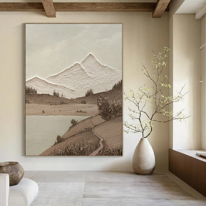 Minimalist Canvas Art Brown and Beige Mountain Landscape Abstract Painting DPS448