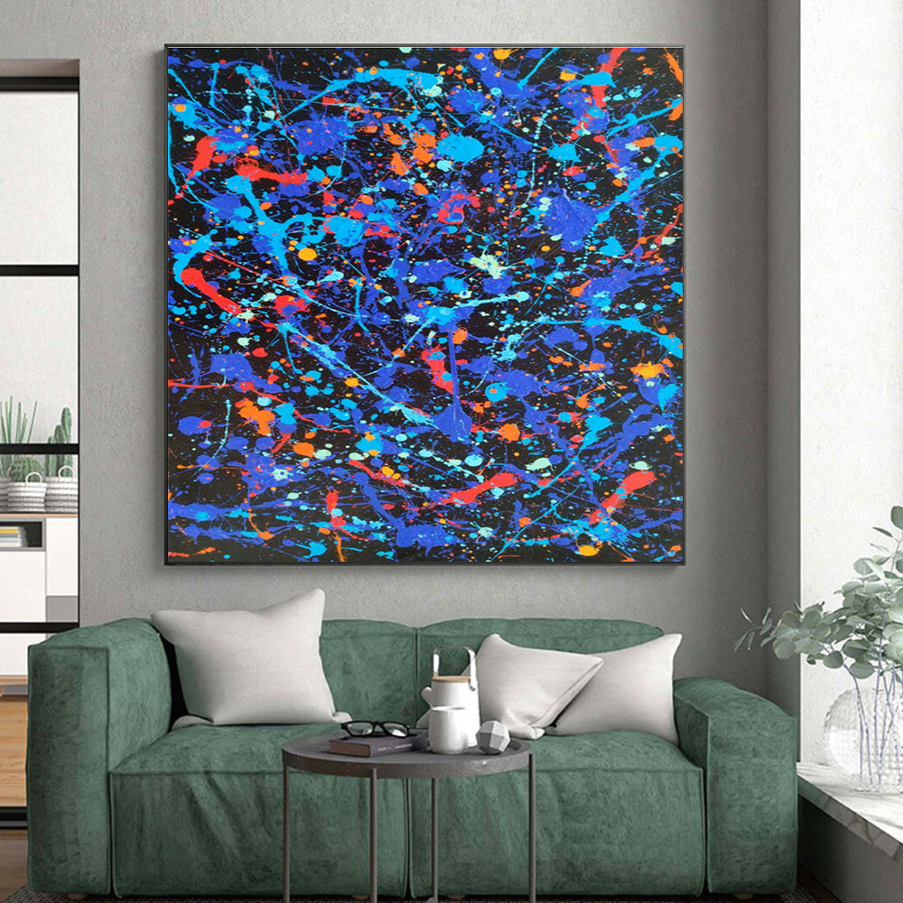 Cool Abstract Paintings Multicolor Splatter Abstract Art on Black PT453