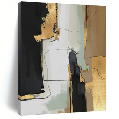 Oversized Abstract Wall Art Black, Gold & Gray Textured Abstract Painting On Canvas PT088