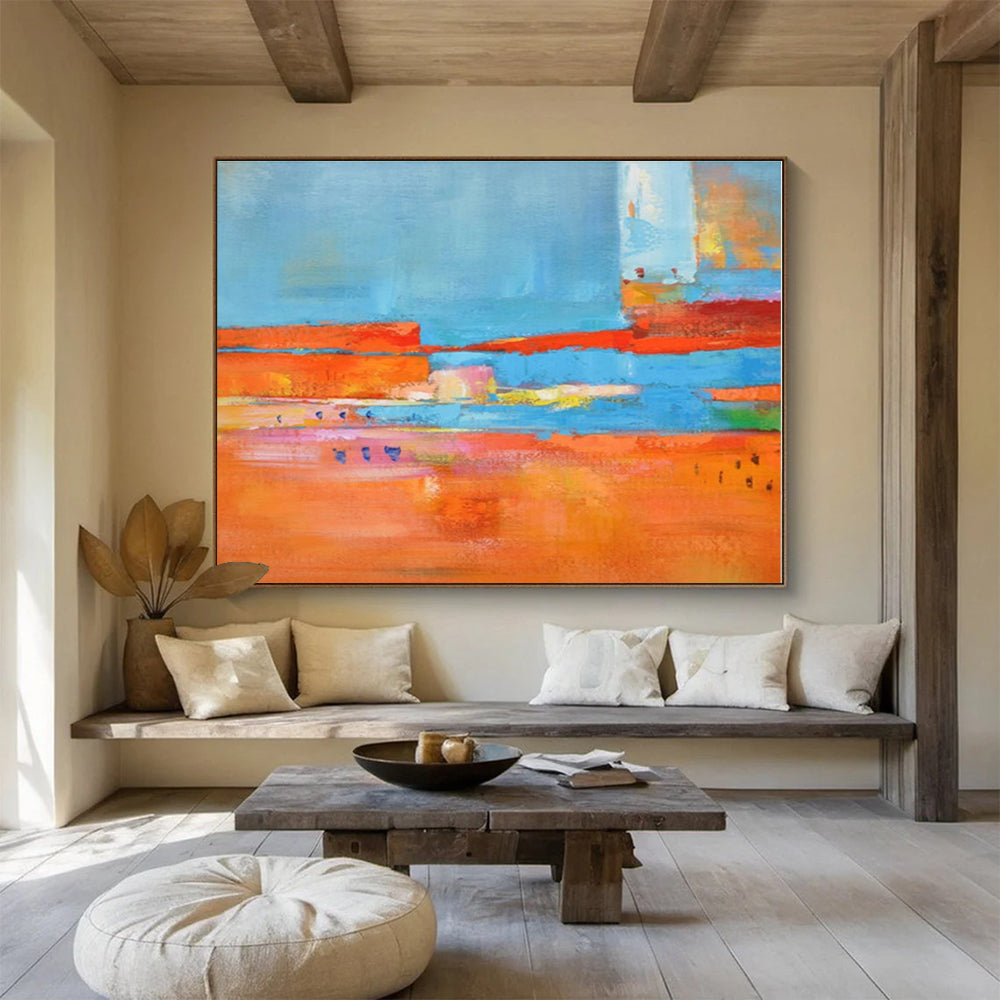 Acrylic Modern Art Paintings Orange, Blue & Multicolor Abstract Painting On Canvas HPS099