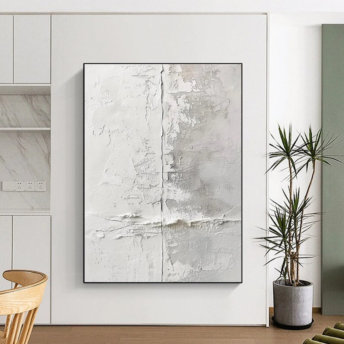 Unique Abstract Art in White and Grey Textured Minimalism PT228