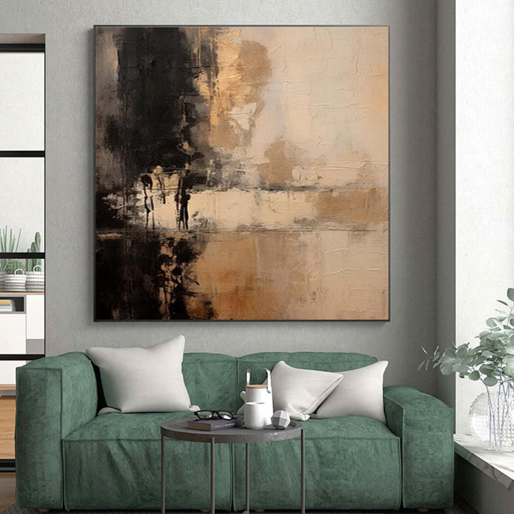 Minimalist Canvas Art Black Beige Textured Abstract Art PT367