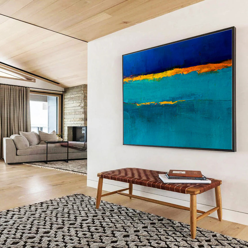 Modern Art Acrylic Blue & Orange Abstract Painting On Canvas HPS096