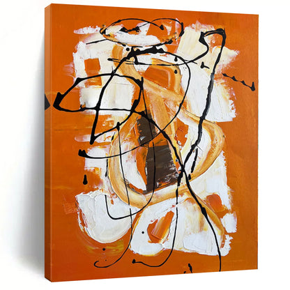 Oversized Abstract Wall Art Orange, White & Black Textured Abstract Painting On Canvas PT050