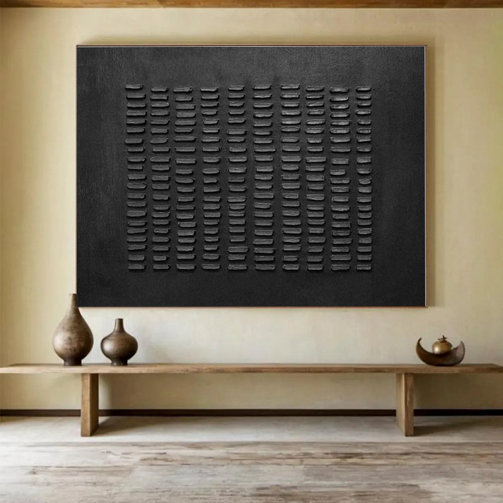 Oversized Abstract Wall Art Black Textured Grid Abstract On Canvas HPS030