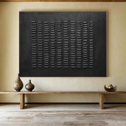 Oversized Abstract Wall Art Black Textured Grid Abstract On Canvas HPS030
