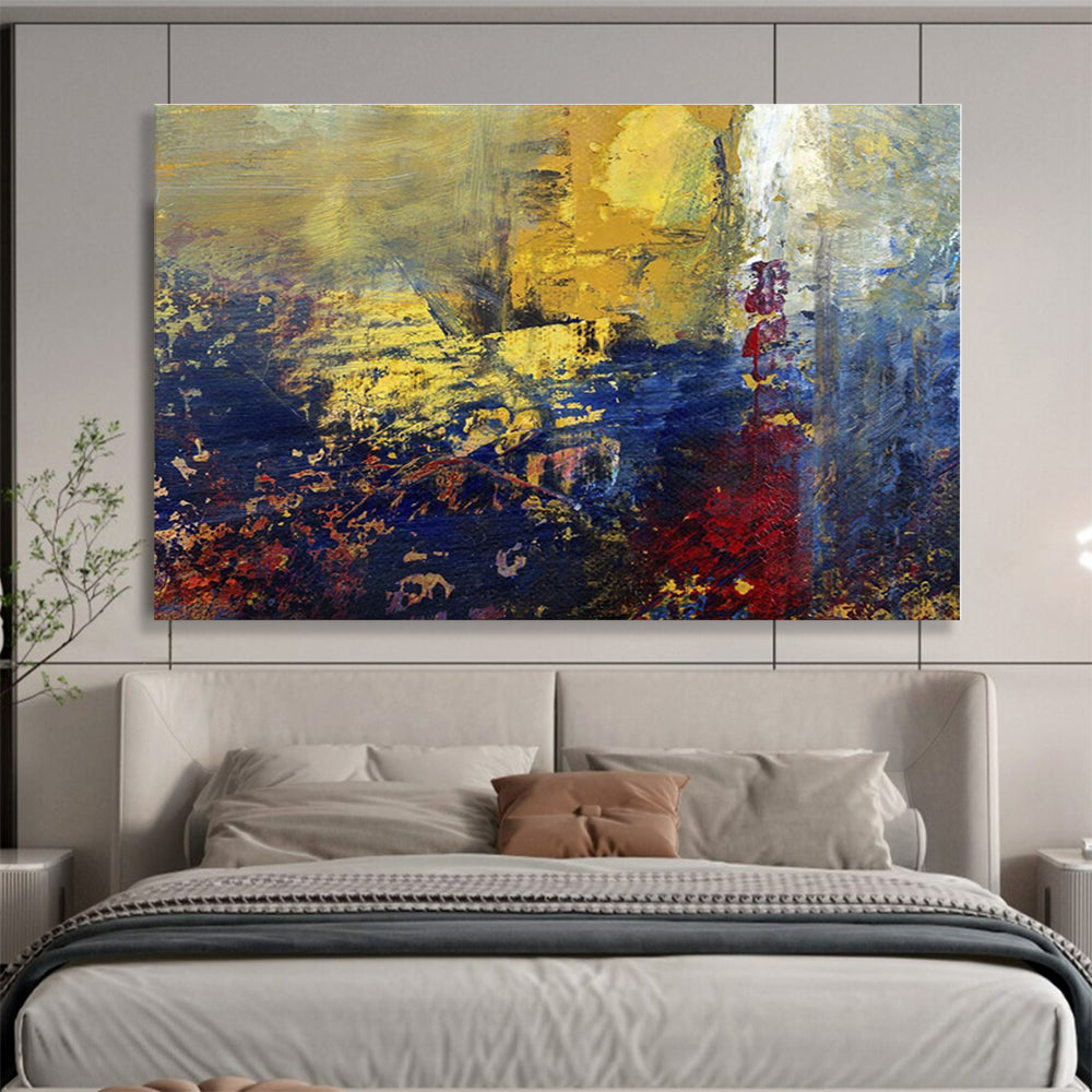 Unique Abstract Art Gold, Blue & Red Urban Abstract On Canvas HPS063