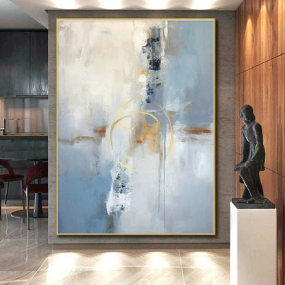 Acrylic Modern Art Paintings Blue, Beige, and Gold Abstract Art PT752