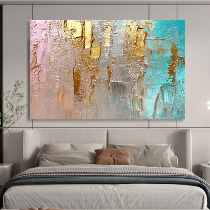 Unique Abstract Art Pink, Gold, Teal & Gray Textured Abstract Painting HPS276