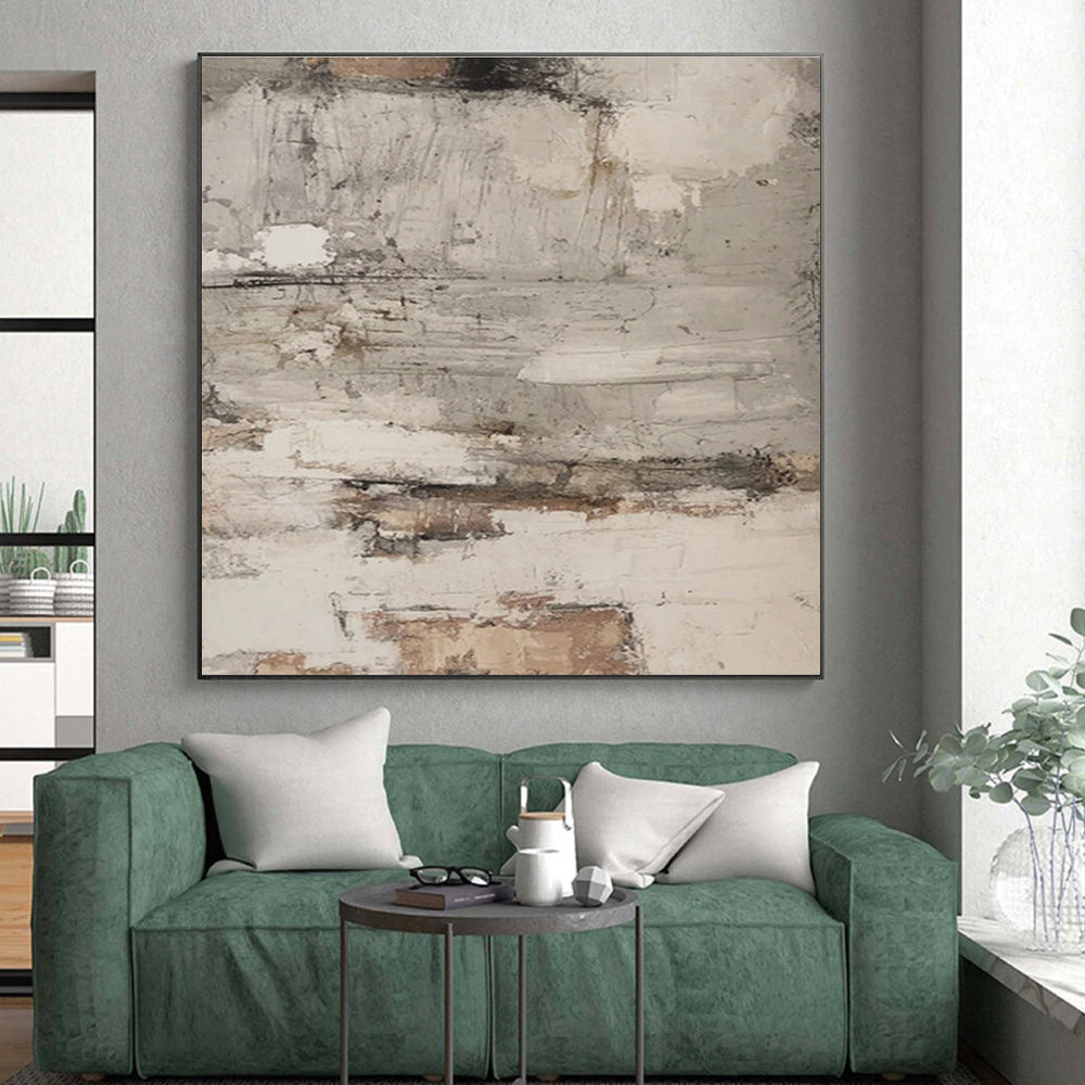 Hand Painted Art Gray, Beige, and Brown Textured Abstract Piece, Modern Art Acrylic PT319