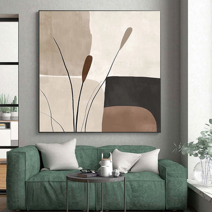 Abstract Canvas Wall Art Large, Beige Brown Black Minimalist Plant Abstract Art PT135