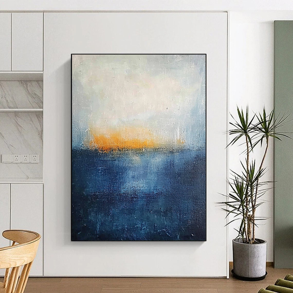 Minimalist Canvas Art Blue and Orange Abstract Sea and Sunset Painting DPS430