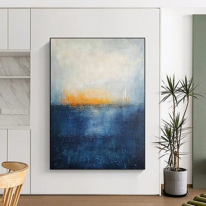 Minimalist Canvas Art Blue and Orange Abstract Sea and Sunset Painting DPS430