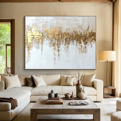 Large Contemporary Wall Art Gold & White Textured Abstract Painting HPS268