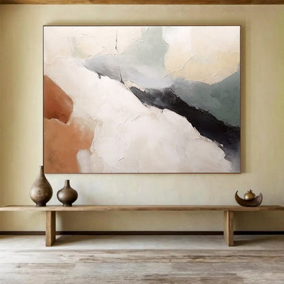 Oversized Abstract Wall Art Beige, Black, and Brown Textured Minimalist Art HPS337