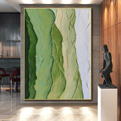 Hand Painted Art Green & Beige Textured Abstract Painting On Canvas PT043