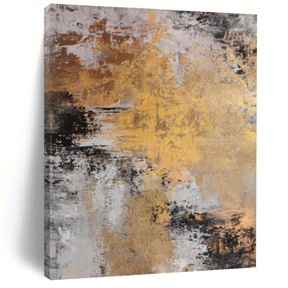 Oversized Abstract Wall Art in Gold, Black, White, and Grey Textural Abstract Luxury Painting On Canvas PT278