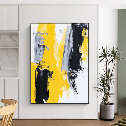 Large Abstract Art For Sale, Yellow Black Gray White Abstract Minimalist Art PT134