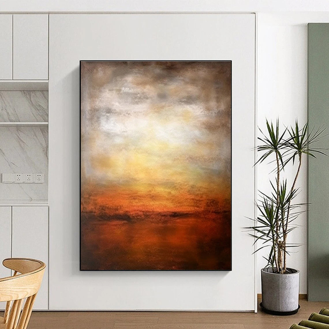 Large Size Orange Brown Abstract Sunset Art PT383