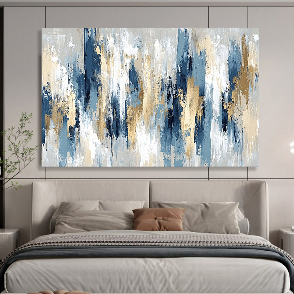 Oversized Abstract Wall Art Blue, Gold, Gray & White Textured Abstract Painting HPS294