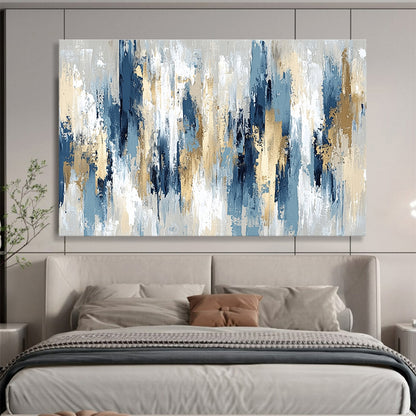 Oversized Abstract Wall Art Blue, Gold, Gray & White Textured Abstract Painting HPS294