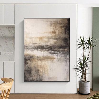 Minimalist Canvas Art in Beige, Grey, and Brown Abstract Misty Landscape Painting PT264