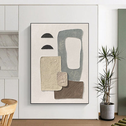 Handmade Art Beige, Gray, Brown and Black Textured Abstract Collage, Large Contemporary Wall Art PT556