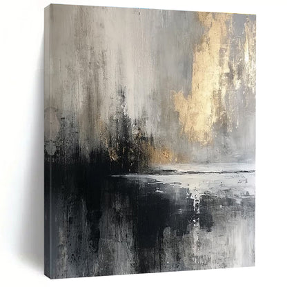 48x60 Black, Gray & Gold Abstract Waterfront, Acrylic Modern Art Paintings DPS490