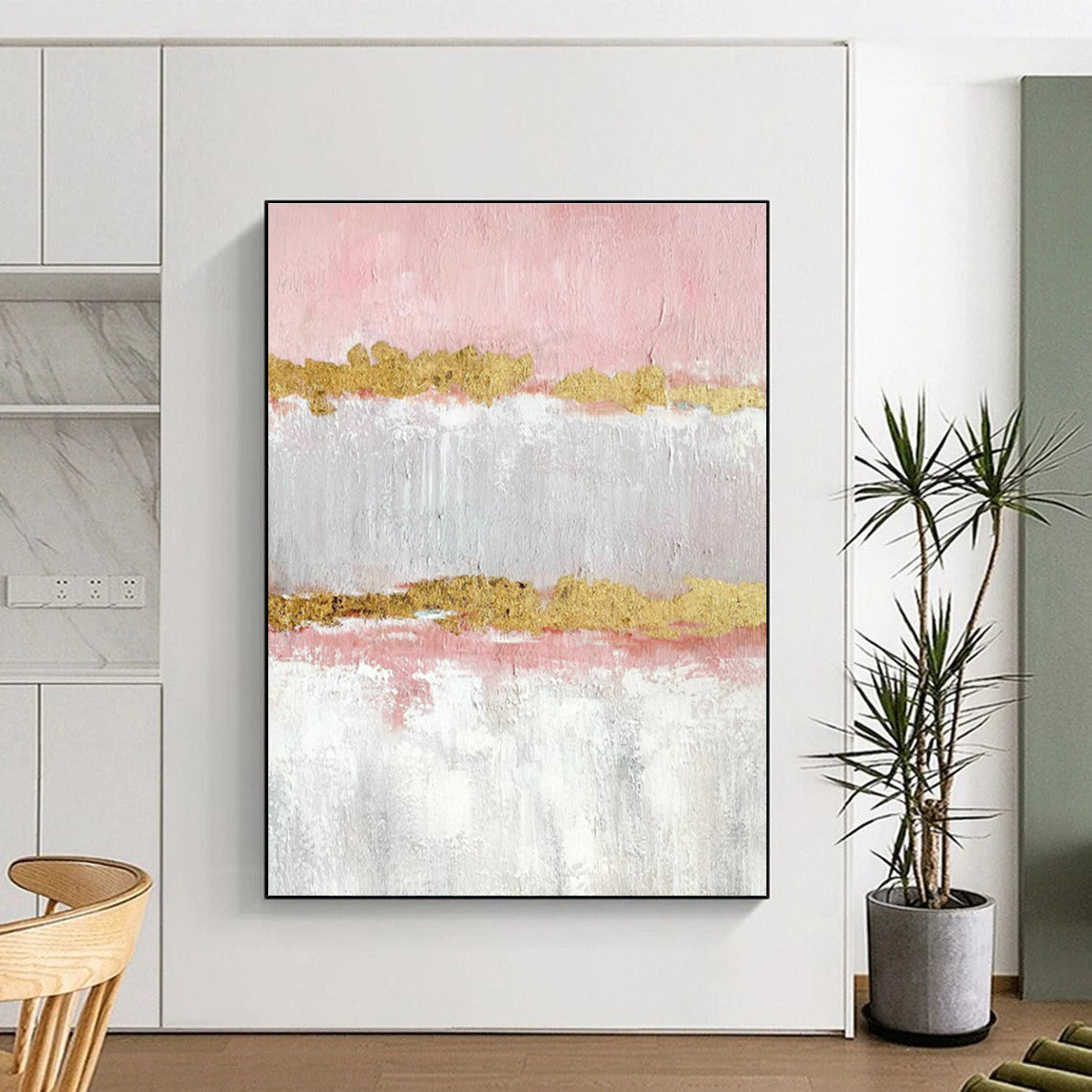 48x60 Pink Gray Gold Textured Abstract Minimalist Art PT347