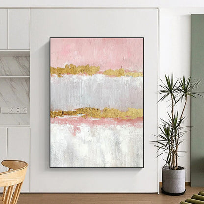 48x60 Pink Gray Gold Textured Abstract Minimalist Art PT347