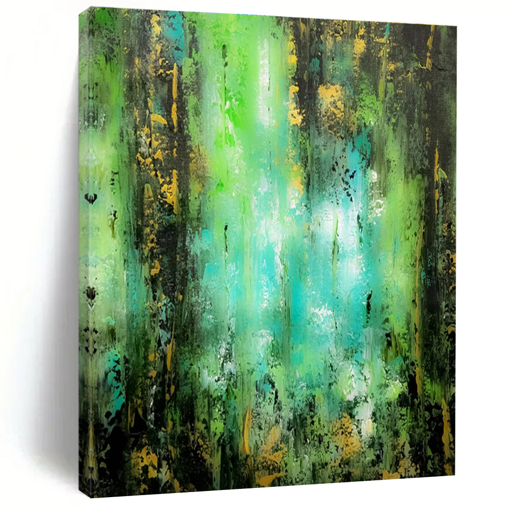 Handmade Art Green, Teal, and Gold Textured Abstract Art PT728