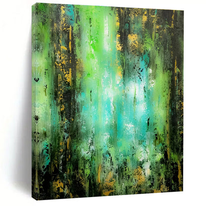 Handmade Art Green, Teal, and Gold Textured Abstract Art PT728
