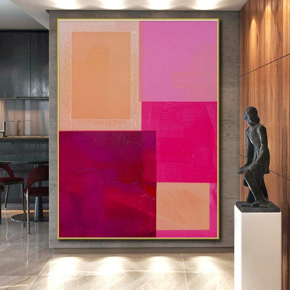 Oversized Abstract Wall Art Pink, Purple, and Orange Geometric Abstract Art PT788
